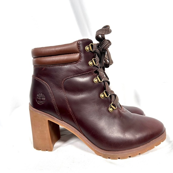 Timberland Allington Heeled Hiker Boots Leather Lug Sole Burgundy Oxblood W’s 8 - Picture 5 of 13